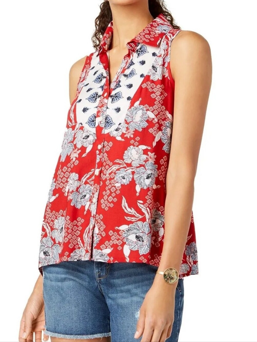 NWT Style & Co. Blouse Mixed Print Sleeveless Button Up Shirt Small Top Floral